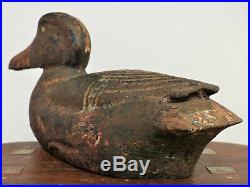 RARE Antique 19th C CAST IRON PAINTED Hollow DUCK Feathered DECOY Sink Box