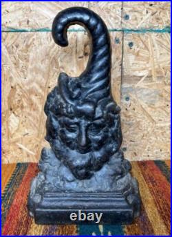 RARE Antique Cast Iron Figural Bacchus Doorstop 19th Century Cornucopia Handle