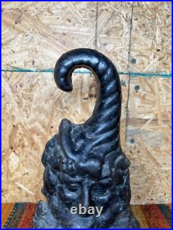 RARE Antique Cast Iron Figural Bacchus Doorstop 19th Century Cornucopia Handle