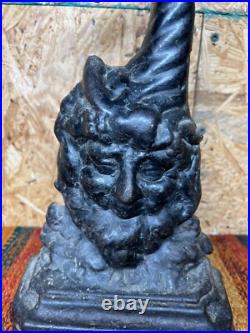 RARE Antique Cast Iron Figural Bacchus Doorstop 19th Century Cornucopia Handle