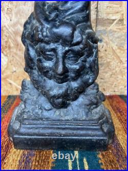RARE Antique Cast Iron Figural Bacchus Doorstop 19th Century Cornucopia Handle
