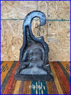 RARE Antique Cast Iron Figural Bacchus Doorstop 19th Century Cornucopia Handle