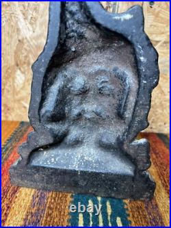 RARE Antique Cast Iron Figural Bacchus Doorstop 19th Century Cornucopia Handle