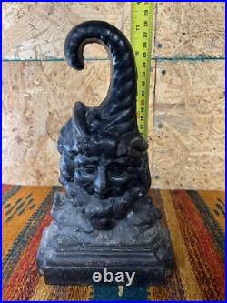 RARE Antique Cast Iron Figural Bacchus Doorstop 19th Century Cornucopia Handle