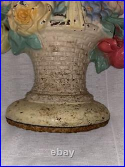 RARE Antique HUBLEY Basket Flowers Cast Iron Doorstop 11 521 524
