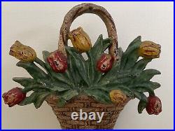 RARE Antique Hubley Cast Iron Basket of Tulips Doorstop