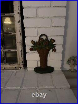 RARE Antique Hubley Cast Iron Floral Basket of Tulips Doorstop RARE Antique Hubley Cast Iron Floral Basket of Tulips Doorstop