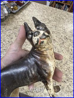 RARE Antique Hubley Cast Iron Original Paint Boston Terrier Dog Doorstop