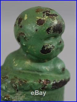 RARE Antique Solid Cast Iron Figural Doorstop, Baby Inside Shoe Booty, NR