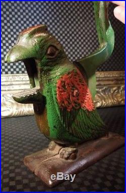 RARE Figural Parrot Bird Nut Cracker Tool Excellent Heavy Cast Iron as Doorstop