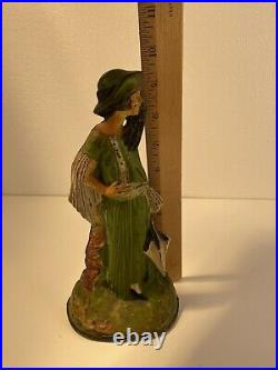 RARE GREEN ANTIQUE ART DECO USA LADY 20s WOMAN FLAPPER GIRL CAST IRON DOORSTOP