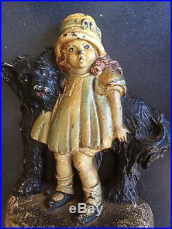 RARE Girl With Shaggy Dog' Cast Iron Doorstop by Bronze Products Society, Inc