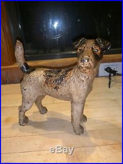 RARE HUBLEY 1930s CAST IRON WIRE HAIR FOX TERRIER AIREDALE DOG DOORSTOP BOOKEND