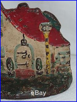RARE HUBLEY ANTIQUE CAST IRON LITTLE RED RIDING HOOD COTTAGE HOUSE DOORSTOP