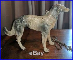 RARE HUBLEY CAST IRON RUSSIAN WOLFHOUND BORZOI DOG DOOR STOP ANTIQUE With CHAIN