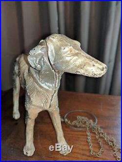 RARE HUBLEY CAST IRON RUSSIAN WOLFHOUND BORZOI DOG DOOR STOP ANTIQUE With CHAIN