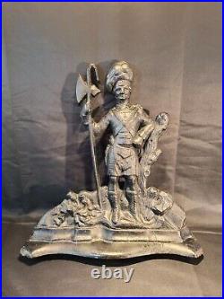 RARE HUGE Antique Solid Cast Iron Figural Scottish Highland Axe Soldier Doorstop RARE HUGE Antique Solid Cast Iron Figural Scottish Highland Axe Soldier Doorstop