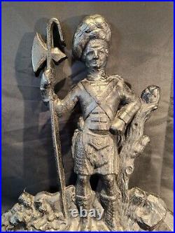 RARE HUGE Antique Solid Cast Iron Figural Scottish Highland Axe Soldier Doorstop RARE HUGE Antique Solid Cast Iron Figural Scottish Highland Axe Soldier Doorstop