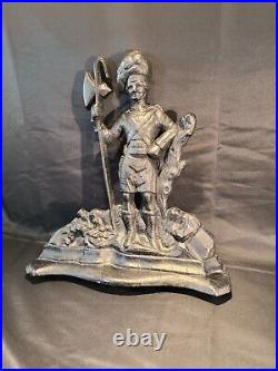 RARE HUGE Antique Solid Cast Iron Figural Scottish Highland Axe Soldier Doorstop RARE HUGE Antique Solid Cast Iron Figural Scottish Highland Axe Soldier Doorstop