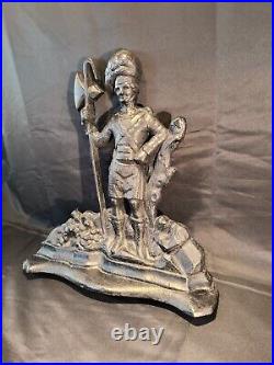 RARE HUGE Antique Solid Cast Iron Figural Scottish Highland Axe Soldier Doorstop RARE HUGE Antique Solid Cast Iron Figural Scottish Highland Axe Soldier Doorstop