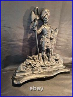 RARE HUGE Antique Solid Cast Iron Figural Scottish Highland Axe Soldier Doorstop RARE HUGE Antique Solid Cast Iron Figural Scottish Highland Axe Soldier Doorstop