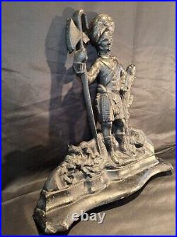 RARE HUGE Antique Solid Cast Iron Figural Scottish Highland Axe Soldier Doorstop RARE HUGE Antique Solid Cast Iron Figural Scottish Highland Axe Soldier Doorstop