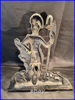 RARE HUGE Antique Solid Cast Iron Figural Scottish Highland Axe Soldier Doorstop RARE HUGE Antique Solid Cast Iron Figural Scottish Highland Axe Soldier Doorstop