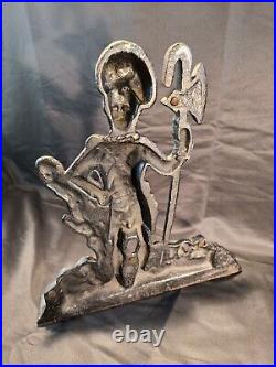 RARE HUGE Antique Solid Cast Iron Figural Scottish Highland Axe Soldier Doorstop RARE HUGE Antique Solid Cast Iron Figural Scottish Highland Axe Soldier Doorstop