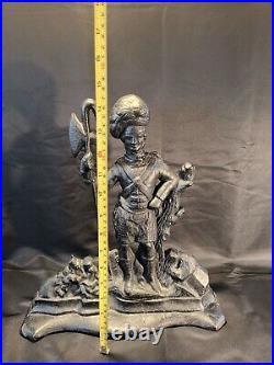 RARE HUGE Antique Solid Cast Iron Figural Scottish Highland Axe Soldier Doorstop RARE HUGE Antique Solid Cast Iron Figural Scottish Highland Axe Soldier Doorstop
