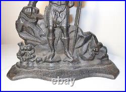 RARE HUGE antique 1800's solid cast iron figural Scottish soldier doorstop early
