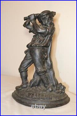 RARE LARGE antique 1800's solid cast iron figural man with hatchet doorstop RARE LARGE antique 1800's solid cast iron figural man with hatchet doorstop