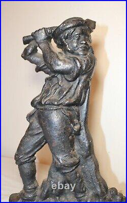 RARE LARGE antique 1800's solid cast iron figural man with hatchet doorstop RARE LARGE antique 1800's solid cast iron figural man with hatchet doorstop