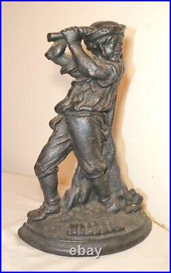 RARE LARGE antique 1800's solid cast iron figural man with hatchet doorstop RARE LARGE antique 1800's solid cast iron figural man with hatchet doorstop