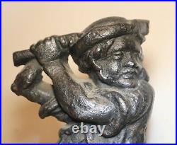 RARE LARGE antique 1800's solid cast iron figural man with hatchet doorstop RARE LARGE antique 1800's solid cast iron figural man with hatchet doorstop
