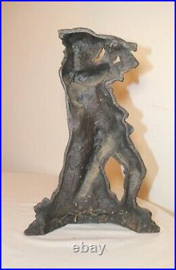 RARE LARGE antique 1800's solid cast iron figural man with hatchet doorstop RARE LARGE antique 1800's solid cast iron figural man with hatchet doorstop
