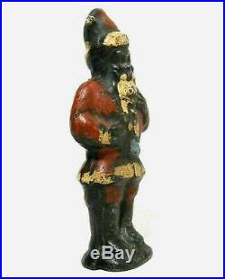 RARE LATE 19TH-EARLY 20TH C ANTIQUE CAST IRON SANTA CLAUS DOORSTOP, WithORIG PAINT