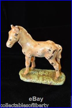 RARE PAIR ANTIQUE HUBLEY CHILD CAST IRON EQUESTRIAN PONY HORSE STATUE DOORSTOP