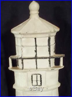 Rare Pair Of Monumental Vintage Cast Iron Painted Lighthouse Doorstops