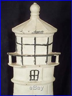 Rare Pair Of Monumental Vintage Cast Iron Painted Lighthouse Doorstops