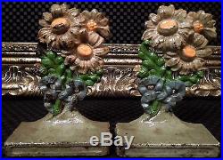 RARE Pair Hubley Antique Cast Iron Daisy Flower Floral Bookends or Sm Doorstops