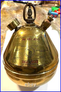 RARE Vintage 1940s STOP-FIRE BRASS GLOBE FIRE EXTINGUISHER HANGING