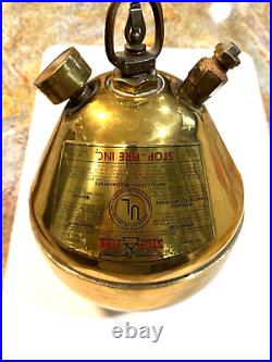 RARE Vintage 1940s STOP-FIRE BRASS GLOBE FIRE EXTINGUISHER HANGING