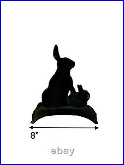 Rabbit Door Stoper Bunny Mom and Baby Cast Iron Hand Painted Vintage Decor
