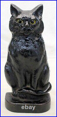 Rare 20s Cast Iron BLACK CAT Door Stop Figure GLASS EYES antique 11.75 Doorstop