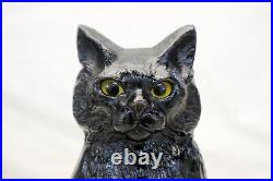 Rare 20s Cast Iron BLACK CAT Door Stop Figure GLASS EYES antique 11.75 Doorstop