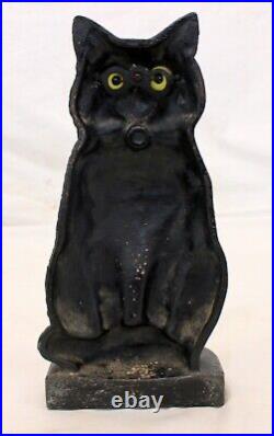 Rare 20s Cast Iron BLACK CAT Door Stop Figure GLASS EYES antique 11.75 Doorstop