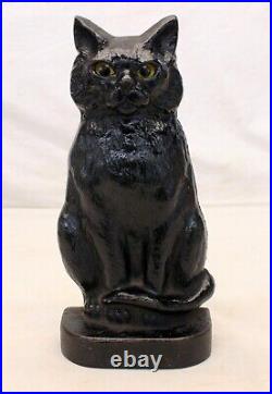 Rare 20s Cast Iron BLACK CAT Door Stop Figure GLASS EYES antique 11.75 Doorstop