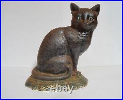 Rare AntiqueCast Iron Door StopLarge Sitting Cat with Glass Eyes 11 3/4 in