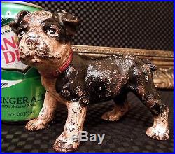 Rare Antique Boston Terrier Puppy Dog Solid Figure Cast Iron Hubley Doorstop Vtg