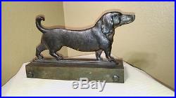 Rare Antique Bradley Hubbard Cast Iron Dachshund Dog on Base Doorstop 19th C